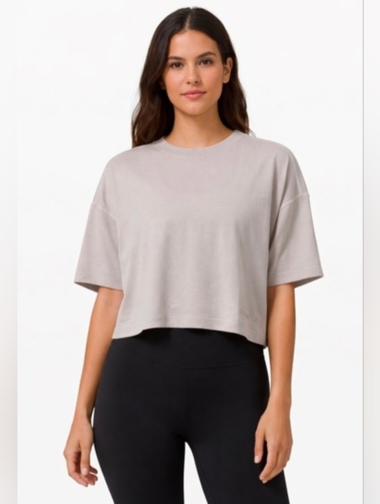 lululemon athletica Tops - lululemon All Yours Cropped T-Shirt Silver Drop Relaxed Fit Size Large